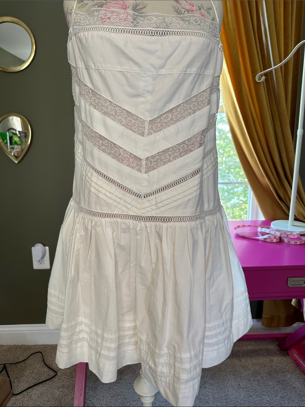 Maeve White Cotton Lace-Trim Mini Dress